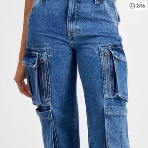 Guess Women's Blue Straight Leg Cargo Jeans